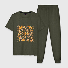 Мужская пижама хлопок с принтом Имбирные пряники в Петрозаводске, 100% хлопок | брюки и футболка прямого кроя, без карманов, на брюках мягкая резинка на поясе и по низу штанин
 | 