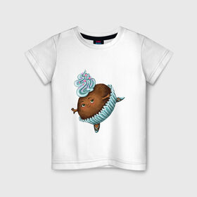 Детская футболка хлопок с принтом капкейк в Петрозаводске, 100% хлопок | круглый вырез горловины, полуприлегающий силуэт, длина до линии бедер | балерина | капкейк | кекс | пироженное | пуанты