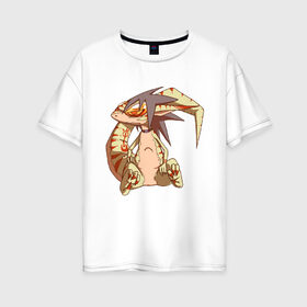Женская футболка хлопок Oversize с принтом Дракончик в Петрозаводске, 100% хлопок | свободный крой, круглый ворот, спущенный рукав, длина до линии бедер
 | cute | rudragon | дракон | недовольный | хвост