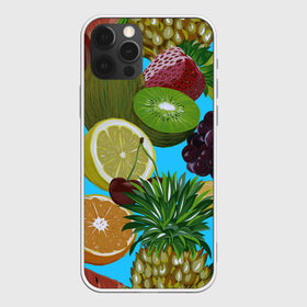 Чехол для iPhone 12 Pro Max с принтом Фруктовый микс в Петрозаводске, Силикон |  | Тематика изображения на принте: ананас | апельсин | виноград | киви | клубника | кокос | фрукты