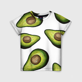 Детская футболка 3D с принтом Авокадо в Петрозаводске, 100% гипоаллергенный полиэфир | прямой крой, круглый вырез горловины, длина до линии бедер, чуть спущенное плечо, ткань немного тянется | avocado | fruit | авокадо | овощ | фрукт