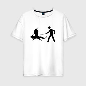 Женская футболка хлопок Oversize с принтом Выгул домашних драконов в Петрозаводске, 100% хлопок | свободный крой, круглый ворот, спущенный рукав, длина до линии бедер
 | выгул | дракон | знак | минимализм | поводок