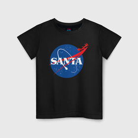 Детская футболка хлопок с принтом SANTA \ NASA. в Петрозаводске, 100% хлопок | круглый вырез горловины, полуприлегающий силуэт, длина до линии бедер | Тематика изображения на принте: 
