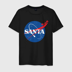 Мужская футболка хлопок с принтом SANTA \ NASA. в Петрозаводске, 100% хлопок | прямой крой, круглый вырез горловины, длина до линии бедер, слегка спущенное плечо. | Тематика изображения на принте: 