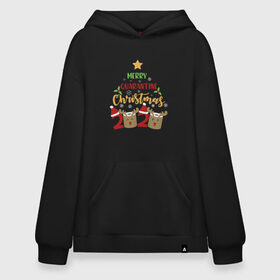 Худи SuperOversize хлопок с принтом Merry Quarantine Christmas. в Петрозаводске, 70% хлопок, 30% полиэстер, мягкий начес внутри | карман-кенгуру, эластичная резинка на манжетах и по нижней кромке, двухслойный капюшон
 | 