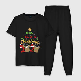 Мужская пижама хлопок с принтом Merry Quarantine Christmas. в Петрозаводске, 100% хлопок | брюки и футболка прямого кроя, без карманов, на брюках мягкая резинка на поясе и по низу штанин
 | 