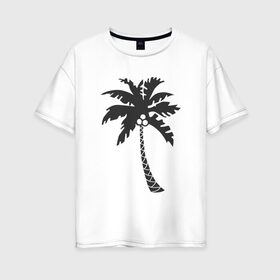 Женская футболка хлопок Oversize с принтом Пальма в Петрозаводске, 100% хлопок | свободный крой, круглый ворот, спущенный рукав, длина до линии бедер
 | palm | дерево | жаркие страны | кокосы | море | отдых | черно белый | черный | экзотика
