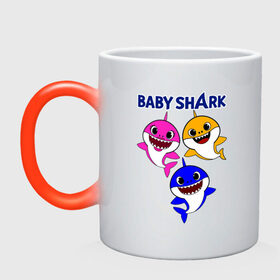 Кружка хамелеон с принтом Baby Shark в Петрозаводске, керамика | меняет цвет при нагревании, емкость 330 мл | baby | baby shark | shark | акула | анимация | бэби | бэби шарк | дети | мультфильм | песня | ребенок | шарк