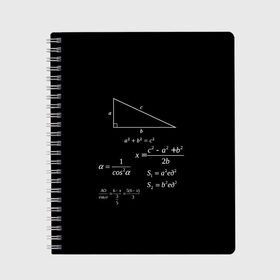 Тетрадь с принтом Теорема Пифагора в Петрозаводске, 100% бумага | 48 листов, плотность листов — 60 г/м2, плотность картонной обложки — 250 г/м2. Листы скреплены сбоку удобной пружинной спиралью. Уголки страниц и обложки скругленные. Цвет линий — светло-серый
 | алгебра | геометрия | гипотенуза | катет | математик | пифагор | теорема пифагора | треугольник | философ | формулы | школа | шпаргалка