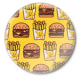 Значок с принтом фастфуд в Петрозаводске,  металл | круглая форма, металлическая застежка в виде булавки | гамбургер | еда | картошка фри | фастфуд