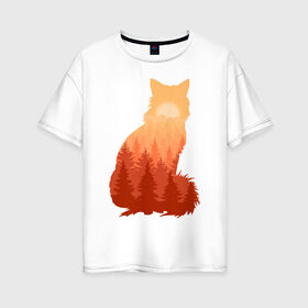 Женская футболка хлопок Oversize с принтом Лиса в Петрозаводске, 100% хлопок | свободный крой, круглый ворот, спущенный рукав, длина до линии бедер
 | fox | лес | лис | лиса | лисенок | лисичка | рыжий