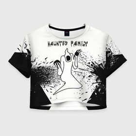 Женская футболка Crop-top 3D с принтом KIZARU: HAUNTED FAMILY. в Петрозаводске, 100% полиэстер | круглая горловина, длина футболки до линии талии, рукава с отворотами | born to trap | haunted family | kizaru | rep | кизару | музыка | олег нечипоренко | репер | рэп | хантед фэмили