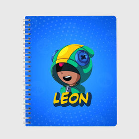 Тетрадь с принтом BRAWL STARS LEON в Петрозаводске, 100% бумага | 48 листов, плотность листов — 60 г/м2, плотность картонной обложки — 250 г/м2. Листы скреплены сбоку удобной пружинной спиралью. Уголки страниц и обложки скругленные. Цвет линий — светло-серый
 | brawl stars | games | leon | бравл старс | бравл старс амбер | браул старс | игры | легендарный бравлер | леон