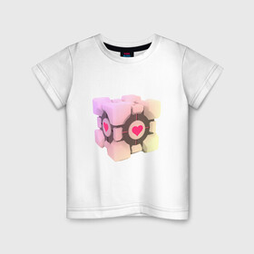 Детская футболка хлопок с принтом Companion Cube в Петрозаводске, 100% хлопок | круглый вырез горловины, полуприлегающий силуэт, длина до линии бедер | companion cube | cube | heart | portal | portal 2 | компаньон куб | куб | сердечко | сердце