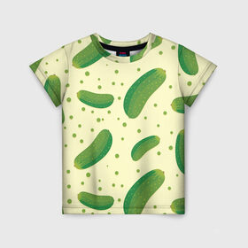 Детская футболка 3D с принтом Огурчики в Петрозаводске, 100% гипоаллергенный полиэфир | прямой крой, круглый вырез горловины, длина до линии бедер, чуть спущенное плечо, ткань немного тянется | арт | еда | лето | овощ | овощи | огурец | огурцы | огурчик | огурчики | рисунок