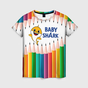 Женская футболка 3D с принтом Baby Shark в Петрозаводске, 100% полиэфир ( синтетическое хлопкоподобное полотно) | прямой крой, круглый вырез горловины, длина до линии бедер | baby | baby shark | shark | акула | анимация | бэби | бэби шарк | дети | мультфильм | песня | ребенок | шарк