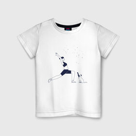 Детская футболка хлопок с принтом Магия утра в Петрозаводске, 100% хлопок | круглый вырез горловины, полуприлегающий силуэт, длина до линии бедер | fitness | yoga. | девушка | дом | заряд на весь день | зарядка | йога | кошка | утро | фитнес | хорошее настроение