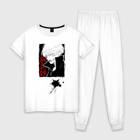 Женская пижама хлопок с принтом Магическая битва в Петрозаводске, 100% хлопок | брюки и футболка прямого кроя, без карманов, на брюках мягкая резинка на поясе и по низу штанин | jujutsu kaisen | аниме | магическая битва | манга