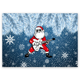 Поздравительная открытка с принтом Дед Мороз Рокер в Петрозаводске, 100% бумага | плотность бумаги 280 г/м2, матовая, на обратной стороне линовка и место для марки
 | гитара | гитарист | год | дед | зима | зимний | клаус | метал | металл | мороз | музыка | музыкант | новый | рождество | рок | рокер | санта