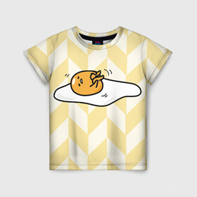 Детская футболка 3D с принтом гудетама в Петрозаводске, 100% гипоаллергенный полиэфир | прямой крой, круглый вырез горловины, длина до линии бедер, чуть спущенное плечо, ткань немного тянется | гудетама | еда | ленивое яйцо | яичница
