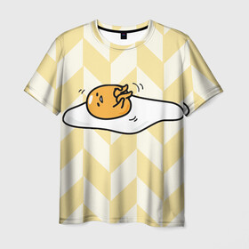 Мужская футболка 3D с принтом гудетама в Петрозаводске, 100% полиэфир | прямой крой, круглый вырез горловины, длина до линии бедер | гудетама | еда | ленивое яйцо | яичница