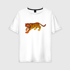 Женская футболка хлопок Oversize с принтом Тигр в Петрозаводске, 100% хлопок | свободный крой, круглый ворот, спущенный рукав, длина до линии бедер
 | животные | звери | кошки | крупные | млекопитающее | ревущий | сердитый | тигр