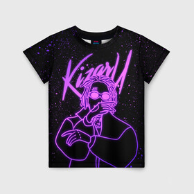 Детская футболка 3D с принтом KIZARU в Петрозаводске, 100% гипоаллергенный полиэфир | прямой крой, круглый вырез горловины, длина до линии бедер, чуть спущенное плечо, ткань немного тянется | haunted family | kizaru | kizaru   haunted family | rap | кизару | рэп | хип хоп