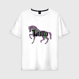 Женская футболка хлопок Oversize с принтом фиолетовая лошадь в Петрозаводске, 100% хлопок | свободный крой, круглый ворот, спущенный рукав, длина до линии бедер
 | 