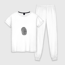 Женская пижама хлопок с принтом fingerprint в Петрозаводске, 100% хлопок | брюки и футболка прямого кроя, без карманов, на брюках мягкая резинка на поясе и по низу штанин | fingerprint | отпечаток | отпечаток пальца | палец | след пальца