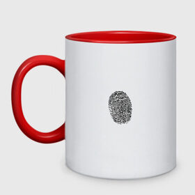 Кружка двухцветная с принтом fingerprint в Петрозаводске, керамика | объем — 330 мл, диаметр — 80 мм. Цветная ручка и кайма сверху, в некоторых цветах — вся внутренняя часть | fingerprint | отпечаток | отпечаток пальца | палец | след пальца