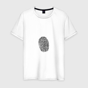Мужская футболка хлопок с принтом  fingerprint в Петрозаводске, 100% хлопок | прямой крой, круглый вырез горловины, длина до линии бедер, слегка спущенное плечо. | fingerprint | отпечаток | отпечаток пальца | палец | след пальца