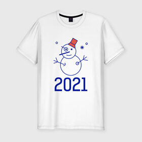 Мужская футболка хлопок Slim с принтом Прикольный снеговик в Петрозаводске, 92% хлопок, 8% лайкра | приталенный силуэт, круглый вырез ворота, длина до линии бедра, короткий рукав | 