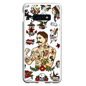 Чехол для Samsung S10E с принтом HIPSTER TATTOO в Петрозаводске, Силикон | Область печати: задняя сторона чехла, без боковых панелей | Тематика изображения на принте: hipsters | tattoo | девушка в тату | птицы | тату | усы | хипстер | хипстеры | черепа и розы | черепа и цветы | чёрная пантера | чувак | это борода. | я есть стиль