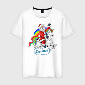 Мужская футболка хлопок с принтом Santa Claus Rides в Петрозаводске, 100% хлопок | прямой крой, круглый вырез горловины, длина до линии бедер, слегка спущенное плечо. | 