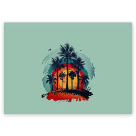 Поздравительная открытка с принтом Мазня с пальмами в Петрозаводске, 100% бумага | плотность бумаги 280 г/м2, матовая, на обратной стороне линовка и место для марки
 | живопись | краска | мазки | пальмы | пейзаж с пальмами | пейзажи | тропики.