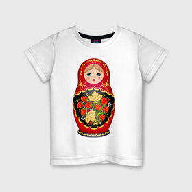 Детская футболка хлопок с принтом Матрешка Снегурка Хохлома в Петрозаводске, 100% хлопок | круглый вырез горловины, полуприлегающий силуэт, длина до линии бедер | Тематика изображения на принте: 
