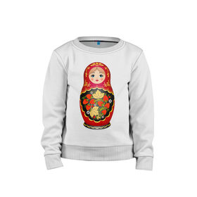 Детский свитшот хлопок с принтом Матрешка Снегурка Хохлома в Петрозаводске, 100% хлопок | круглый вырез горловины, эластичные манжеты, пояс и воротник | Тематика изображения на принте: 