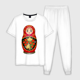 Мужская пижама хлопок с принтом Матрешка Снегурка Хохлома в Петрозаводске, 100% хлопок | брюки и футболка прямого кроя, без карманов, на брюках мягкая резинка на поясе и по низу штанин
 | 