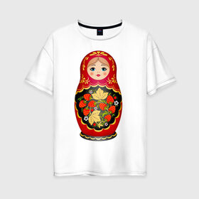 Женская футболка хлопок Oversize с принтом Матрешка Снегурка Хохлома в Петрозаводске, 100% хлопок | свободный крой, круглый ворот, спущенный рукав, длина до линии бедер
 | 