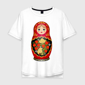 Мужская футболка хлопок Oversize с принтом Матрешка Снегурка Хохлома в Петрозаводске, 100% хлопок | свободный крой, круглый ворот, “спинка” длиннее передней части | 
