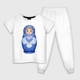 Детская пижама хлопок с принтом Матрешка Снегурка Гжель в Петрозаводске, 100% хлопок |  брюки и футболка прямого кроя, без карманов, на брюках мягкая резинка на поясе и по низу штанин
 | Тематика изображения на принте: 