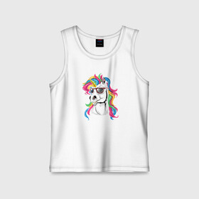 Детская майка хлопок с принтом Unicorn hipster в Петрозаводске,  |  | color | cool | eyes | fashion | hipster | horn | hype | mane | muzzle | unicorn | глаза | грива | единорог | круто | мода | очки | рог | хайп | хипстер | цвет