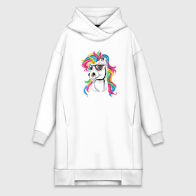 Платье-худи хлопок с принтом Unicorn hipster в Петрозаводске,  |  | color | cool | eyes | fashion | hipster | horn | hype | mane | muzzle | unicorn | глаза | грива | единорог | круто | мода | очки | рог | хайп | хипстер | цвет