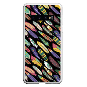 Чехол для Samsung Galaxy S10 с принтом Feathers в Петрозаводске, Силикон | Область печати: задняя сторона чехла, без боковых панелей | Тематика изображения на принте: color | cool | fashion | feather | hipster | круто | мода | перо | хипстер | цвет