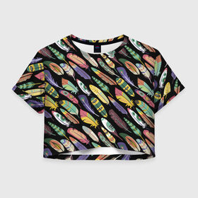 Женская футболка Crop-top 3D с принтом Feathers в Петрозаводске, 100% полиэстер | круглая горловина, длина футболки до линии талии, рукава с отворотами | color | cool | fashion | feather | hipster | круто | мода | перо | хипстер | цвет
