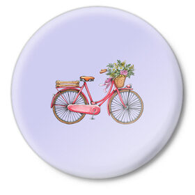 Значок с принтом Bicycle в Петрозаводске,  металл | круглая форма, металлическая застежка в виде булавки | букет | велосипед | лето | цветы