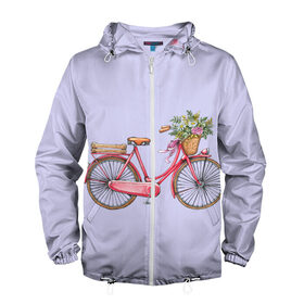 Мужская ветровка 3D с принтом Bicycle в Петрозаводске, 100% полиэстер | подол и капюшон оформлены резинкой с фиксаторами, два кармана без застежек по бокам, один потайной карман на груди | букет | велосипед | лето | цветы
