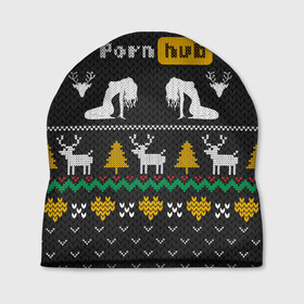 Шапка 3D с принтом Pornhub свитер с оленями в Петрозаводске, 100% полиэстер | универсальный размер, печать по всей поверхности изделия | 2021 | knit | knitted | merch | new year | sweater | ugly sweater | вязанный | вязяный | зимний | лого | логотип | мерч | новый год | олени | рождественский | рождественский свитер | рождес