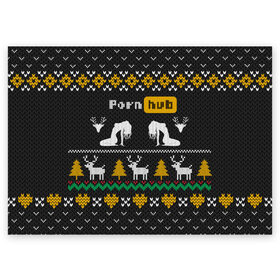 Поздравительная открытка с принтом Pornhub свитер с оленями в Петрозаводске, 100% бумага | плотность бумаги 280 г/м2, матовая, на обратной стороне линовка и место для марки
 | 2021 | knit | knitted | merch | new year | sweater | ugly sweater | вязанный | вязяный | зимний | лого | логотип | мерч | новый год | олени | рождественский | рождественский свитер | рождес