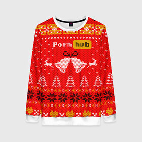 Женский свитшот 3D с принтом Pornhub рождественский свитер в Петрозаводске, 100% полиэстер с мягким внутренним слоем | круглый вырез горловины, мягкая резинка на манжетах и поясе, свободная посадка по фигуре | 2021 | christmas | knit | knitted | merch | new year | sweater | ugly sweater | вязанный | вязяный | зимний | лого | логотип | мерч | новый год | олени | рождественский | рождество